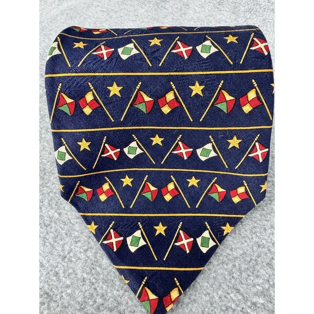 Tommy‎ Hilfiger Nautical Flags 100% Silk Necktie Navy Blue Sailing Maritime Tie